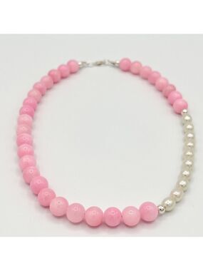 Light orchid natural jade and fresh water pearl choker and bracelet set